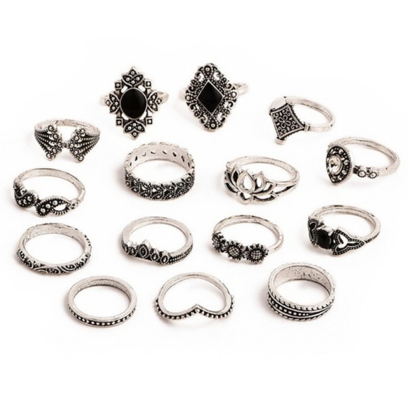 15 piece silver boho ring set - Picture 3 of 3